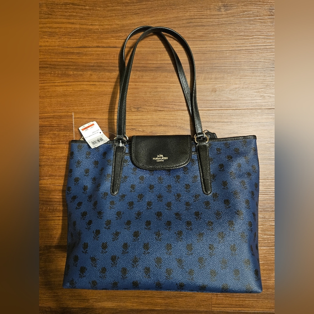 Coach Navy and Black Patterned Tote